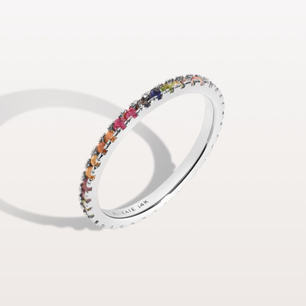 Aurate 14k white gold Kaleidoscope Quadricolor rainbow ring size 5
